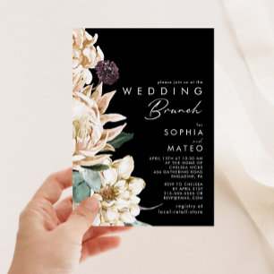White Floral   Convite para Casamento Negro Brunch