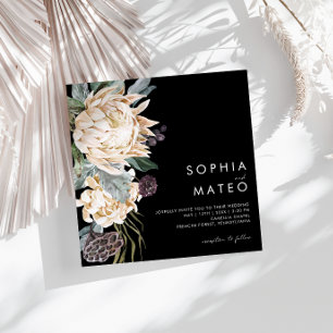 White Floral Convite para Casamento Quadrado Neg