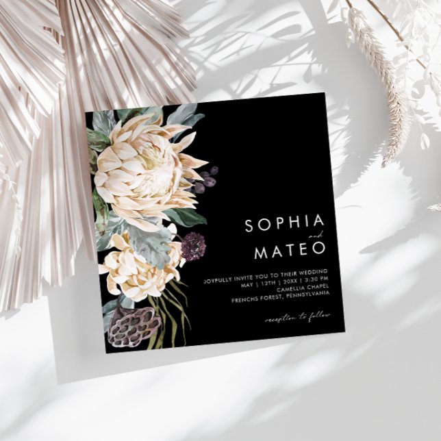 White Floral | Convite para Casamento Quadrado Neg (Criador carregado)