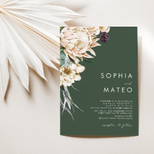 White Floral Convite para Casamento Verde Escuro