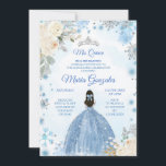 White Floral e Winter Blue Mis Quince Convite<br><div class="desc">White Floral e Winter Blue Mis Quince Convite</div>