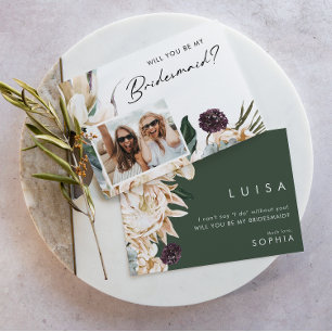 White Floral Foto Bridesmaid Convite à Proposta