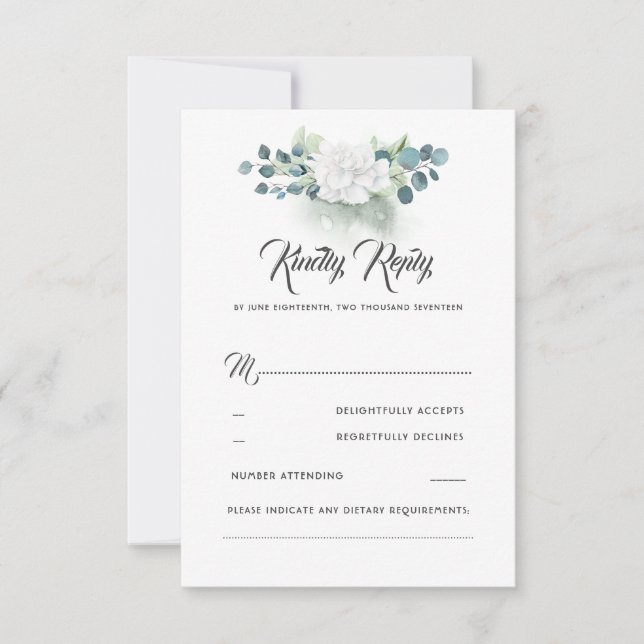 White Floral Greenery Romântico Casamento RSVP (Frente)