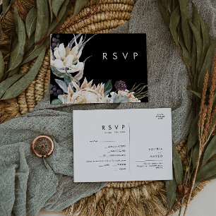 White Floral Placa RSVP de Escolha do Menu Preto