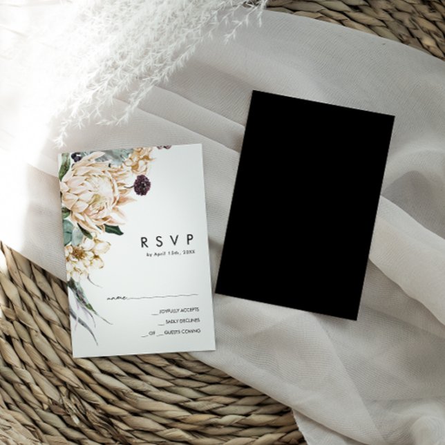 White Floral | Placa RSVP Preta (Criador carregado)