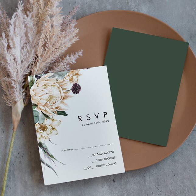 White Floral | Placa RSVP Verde Escura (Criador carregado)