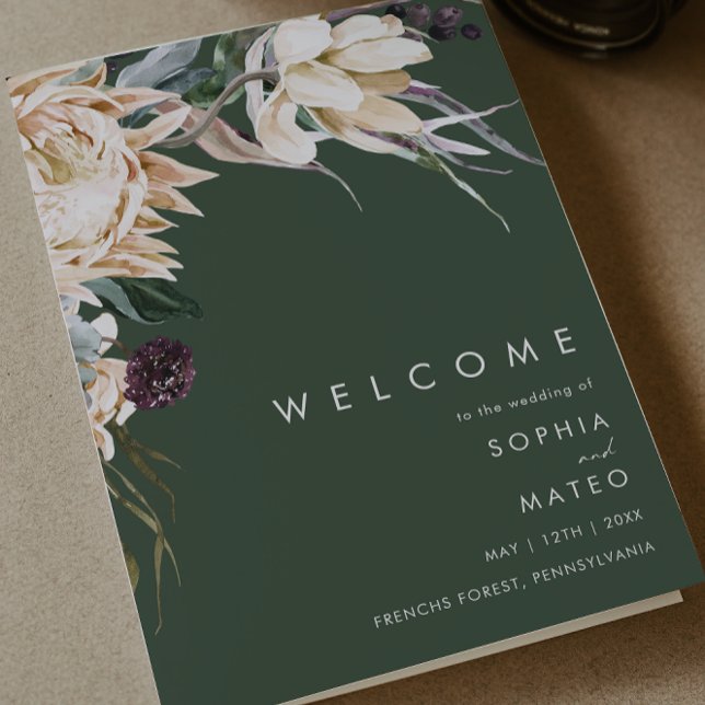 White Floral | Programa de Casamento Dobrado Verde (Criador carregado)