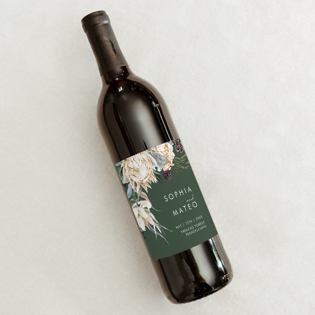 White Floral | Rótulo de Vinho Verde Escuro (Criador carregado)