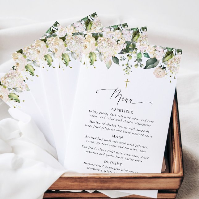 White Flowers, Cream Flowers, Boho, Baptism Menu (Criador carregado)
