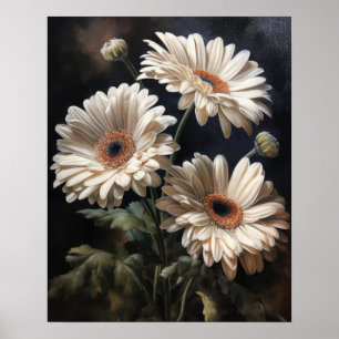 White Gerbera Daisy Flowers Art Impressão