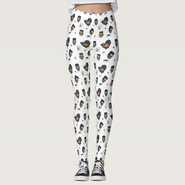 🤍 White Halloween Frankenstein Leggings 🎃 👻 (Frente)