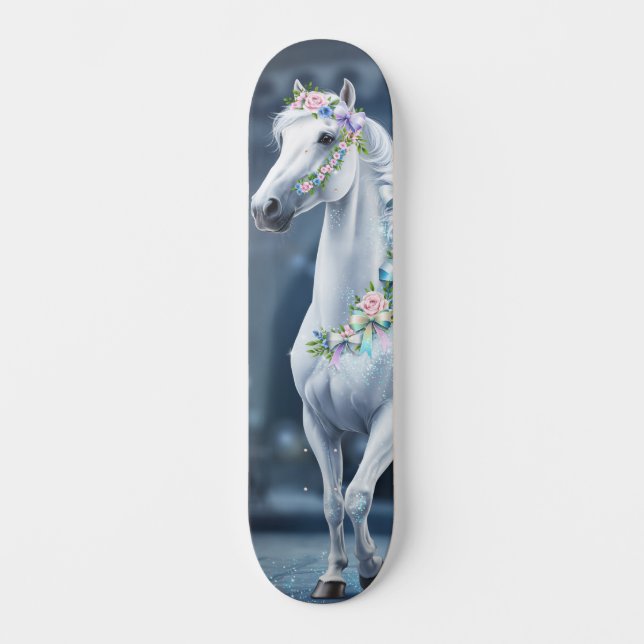 White Horse with Flowers Skateboard (Frente)