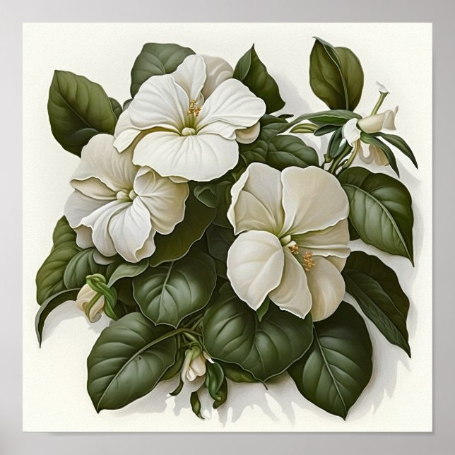 White Impatits Flower Art Impressão Poster (Frente)