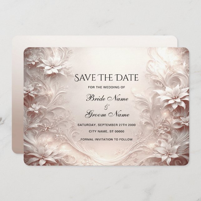White Ivory Floral Salvar Cartão de Data (Frente/Verso)