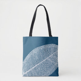 White Leaf Grid Illustration Dark Blue Tote Bag