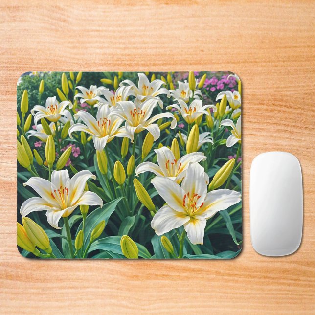 White Lilies Mouse Pad (Mouse pad with white lilies)
