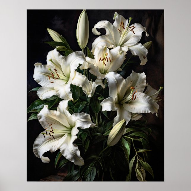 White Lily Flowers Art Impressão Poster (Frente)