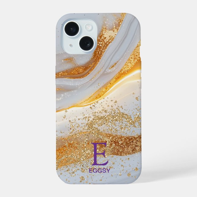 White marble chic gold glitter monogram (Verso)