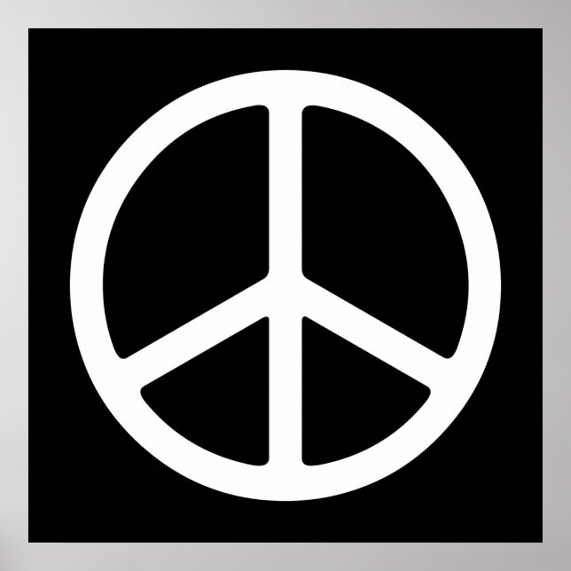 White on Black Peace Symbol Art Impressão (Frente)