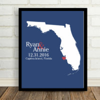 White on Blue, Florida State Map 8,5"x11" Impressã