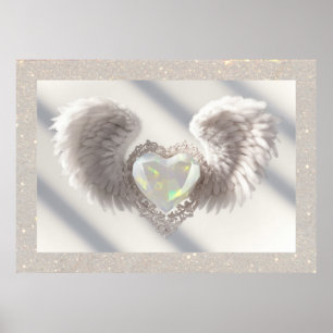 *~*~ White Opal Heart Angel Wings AP78 Poster