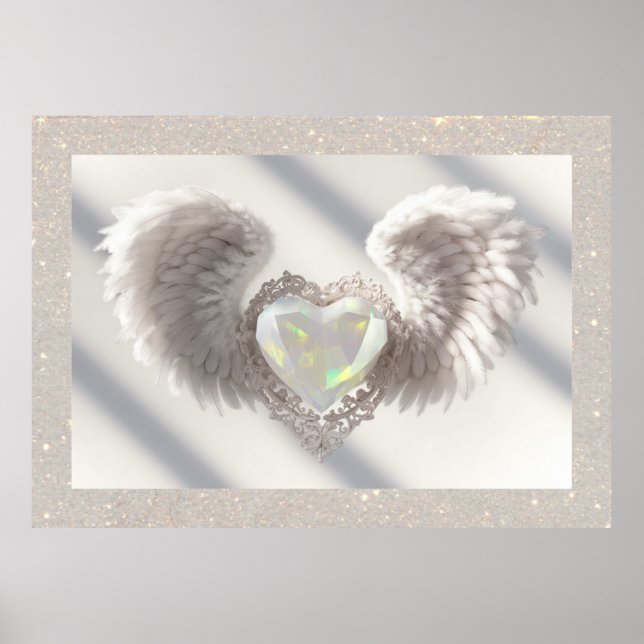*~*~ White Opal Heart Angel Wings AP78 Poster (Frente)