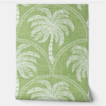 White Palm Trees on Soft Green Coastal Tropical