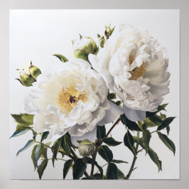 White Peony Flowers Art Impressão Poster