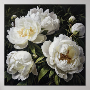 White Peony Flowers Art Impressão Poster