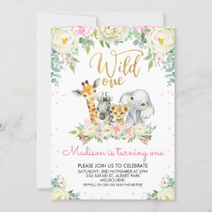 White Pink Floral Wild One Birthday Convite