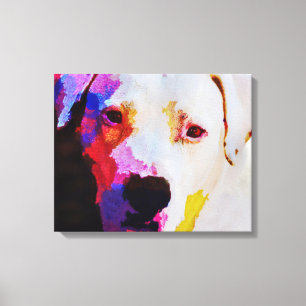 White Pit Bull Cachorro Retrato Canvas