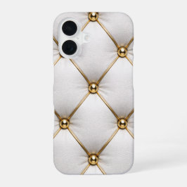 White Quilted Leather & Gold Studs Phone Case