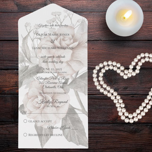 White Rose Silhouette (Also available with QR code or with dinner options. )