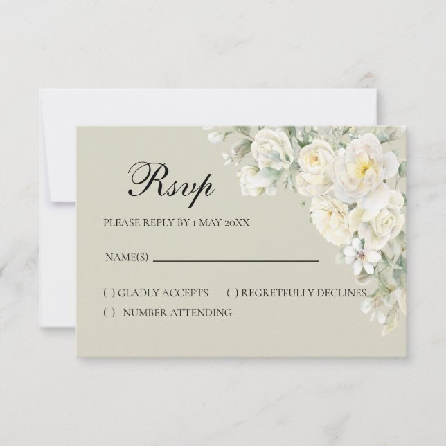 White Roses Beige RSVP card (Frente)