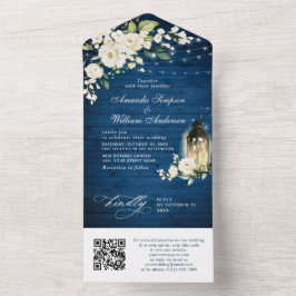 White Roses Blue Wood Casamento Código QR