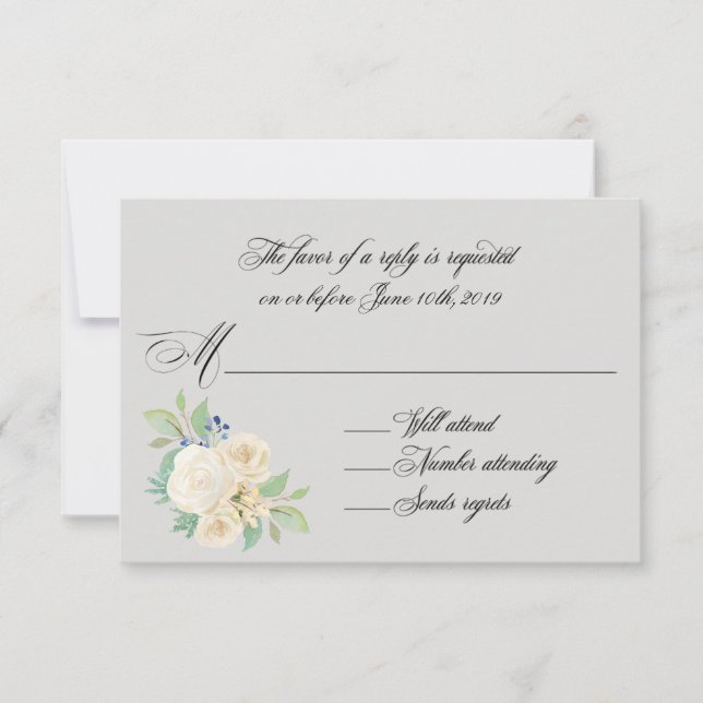 White Roses Elegant Floral Wedding RSVP (Frente)