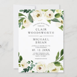 White Roses Floral Greenery Convite para Casamento