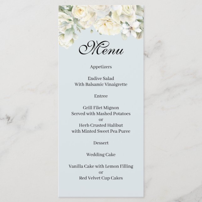 White Roses powder blue menu (Frente)