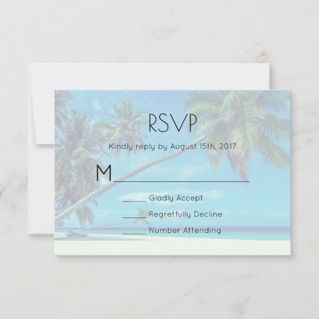 White Sandy Beach com Coconut Palms Weding RSVP (Frente)
