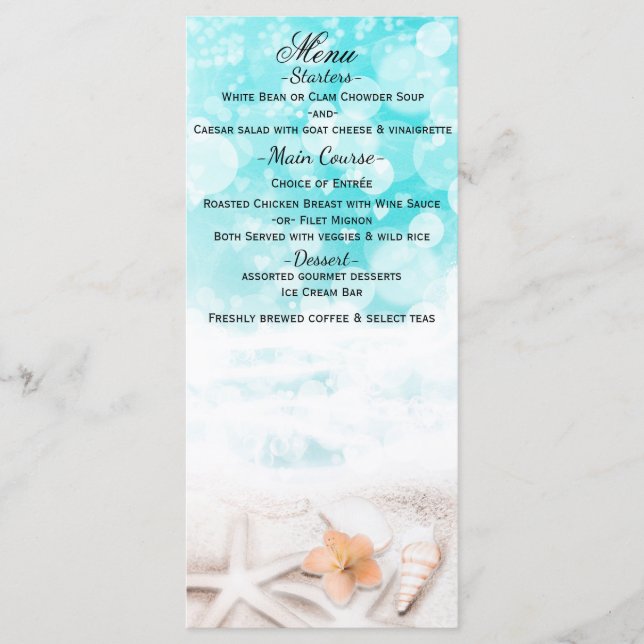 White Sandy Beach Starfish Blue Ocean Menu Card (Frente)
