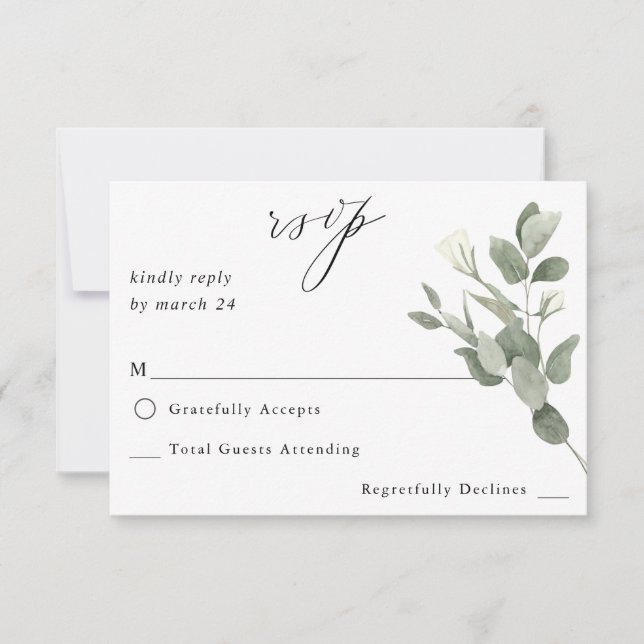 White Soft Floral & Eucalyptus no Meal RSVP 2 (Frente)