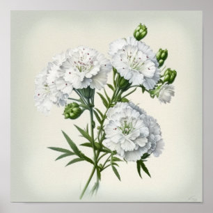White Sweet William Flower Art Impressão Poster