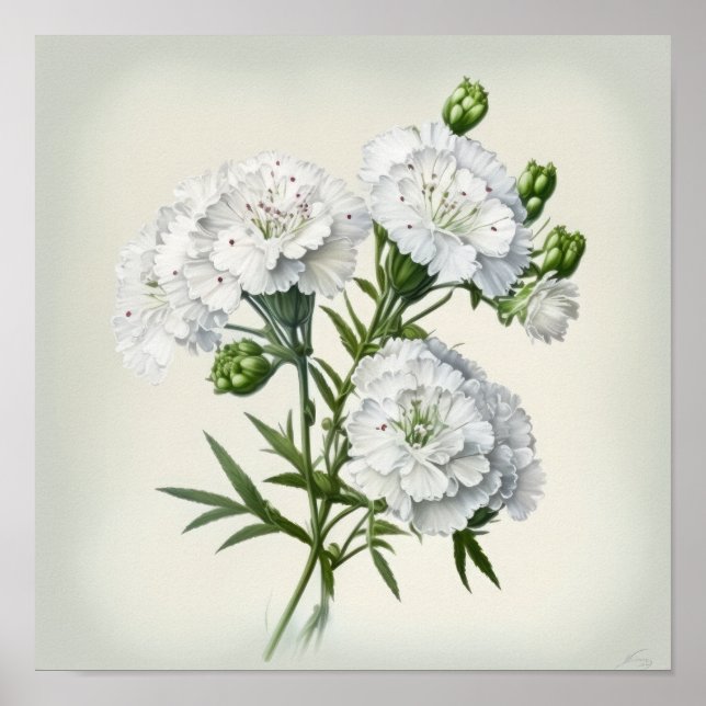 White Sweet William Flower Art Impressão Poster (Frente)