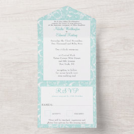 White Teal Filigree Paisley Henna Casamento RSVP T