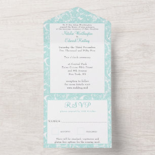 White Teal Filigree Paisley Henna Casamento RSVP T