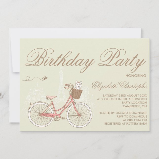 White Terrier no Convite de Aniversário da Bicicle (Frente)