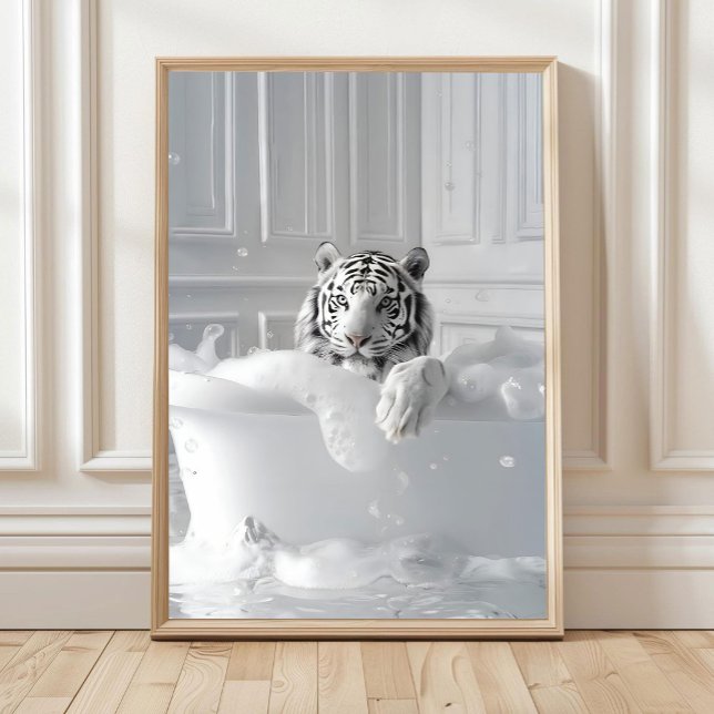 White Tiger in Bathtub Art Print Cheetah Poster Ba (Criador carregado)