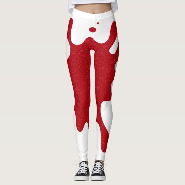 White & Tomato Red Splash Leggings – Customizable (Frente)