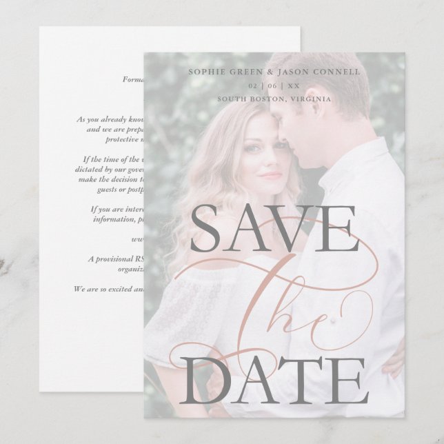 White Trendy Transparency Effect Photo Wedding (Frente/Verso)