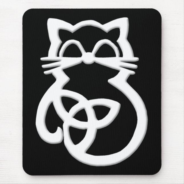 White Trinity Knot Celtic Cat Mousepad (Frente)